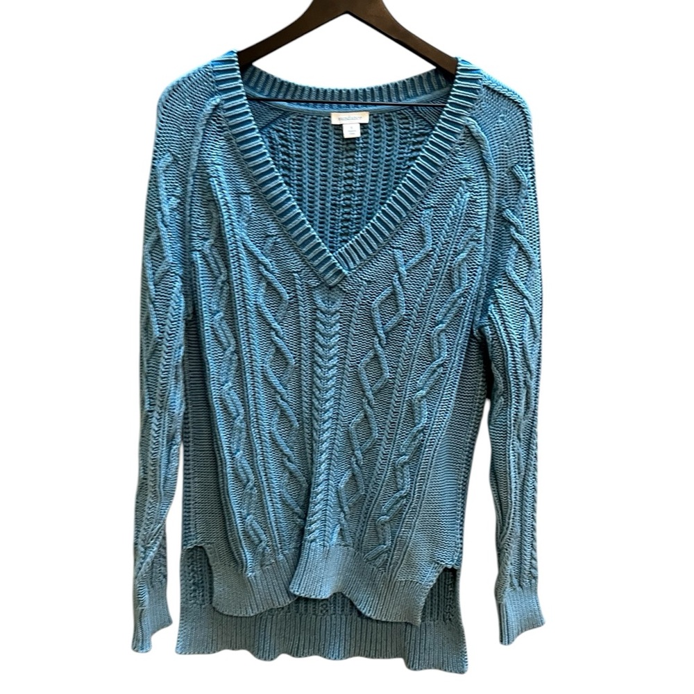 Sundance Blue Cable Knit V-Neck Sweater size small
